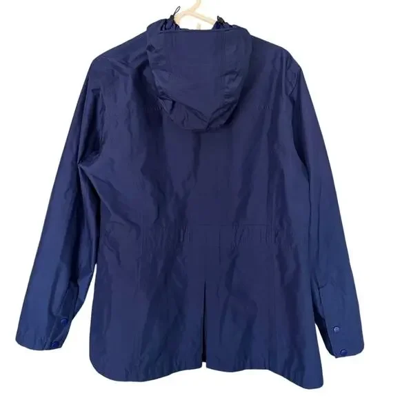L.L. Bean H2OFF Hooded Rain Jacket Women’s Large Navy Waterproof Spring - Picture 3 of 5